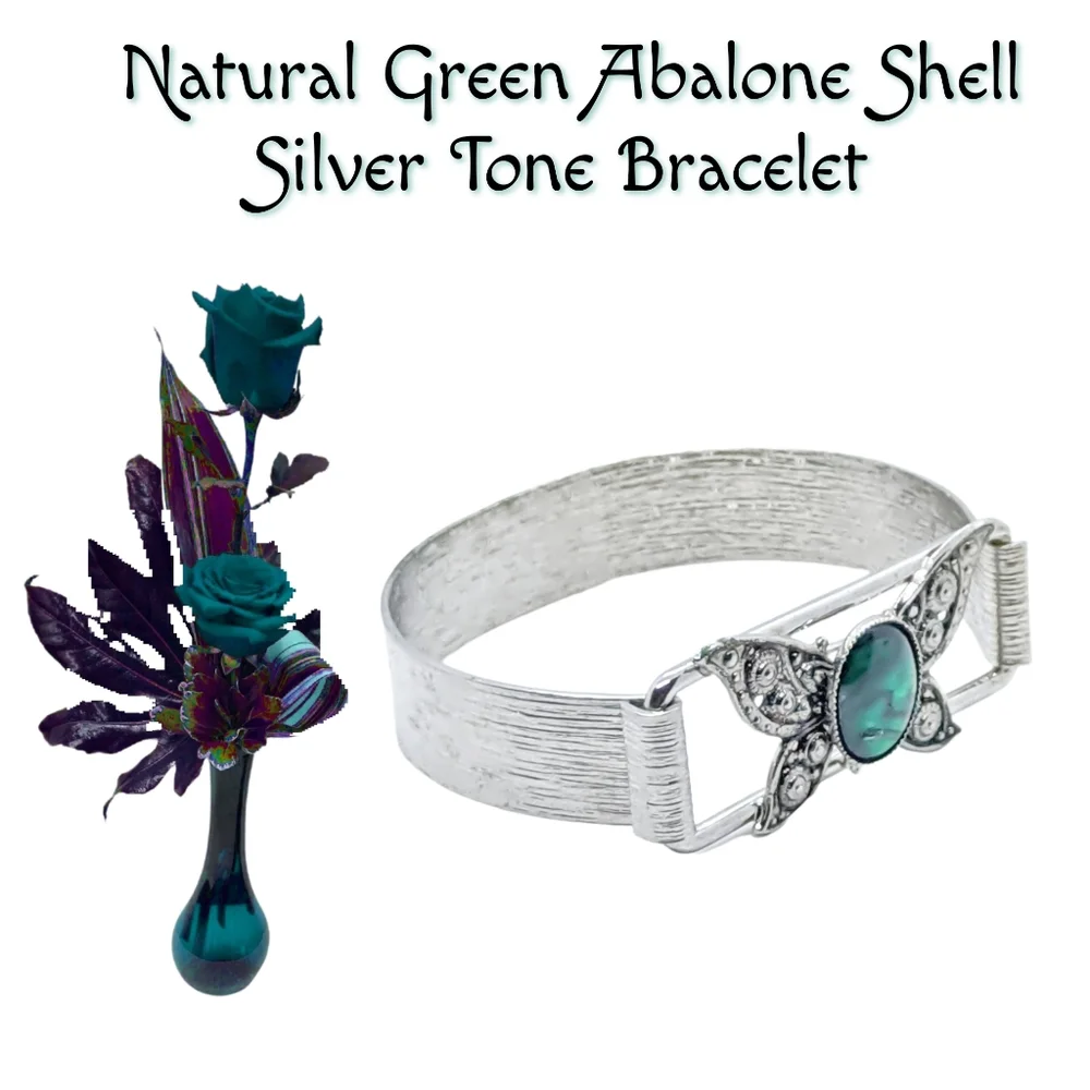 Natural Green Abalone Shell Silver Tone Bracelet